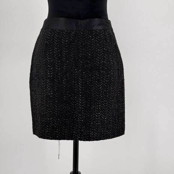 Vtg Milly NY Mini Skirt Womens M Black Chevron Shiney Satin Textured A Line‎ 80s - Picture 6 of 6